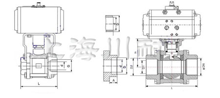 Q611F氣動(dòng)三片式螺紋球閥結(jié)構(gòu)圖