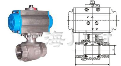 不銹鋼內螺紋兩片式氣動球閥結構